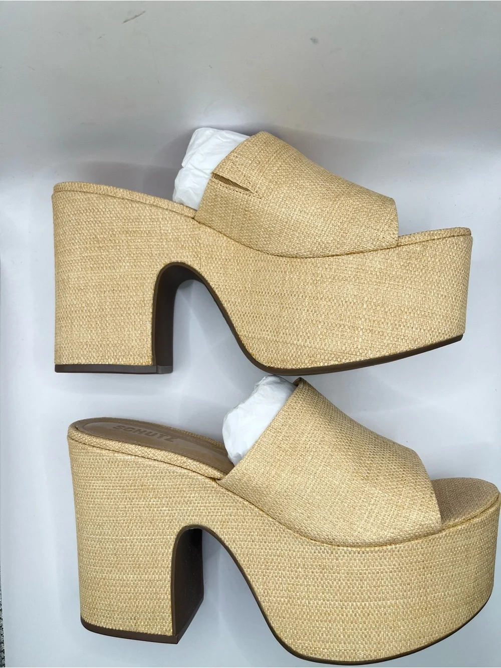 Schutz Dalle Cutout Women's 10.5B Beige Platform Mule Sandals